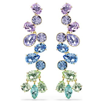 swarovski gema drop earrings  mixed cuts  chandelier  long  multicolored  gold tone plated