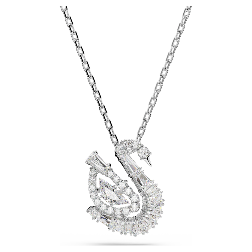 swarovski swan pendant  mixed cuts  swan  white