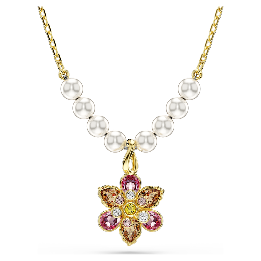 swarovski idyllia pendant  crystal pearl  mixed cuts  flower  multicolored  gold tone plated