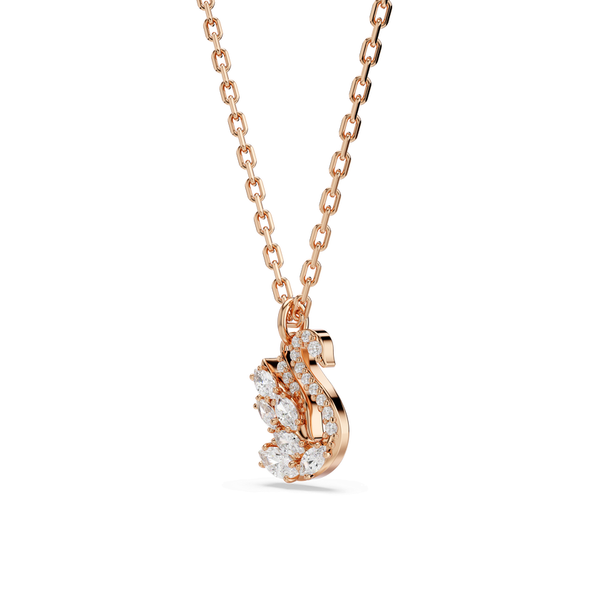 swarovski swan pendant  mixed cuts  swan  white  18k rose gold finish