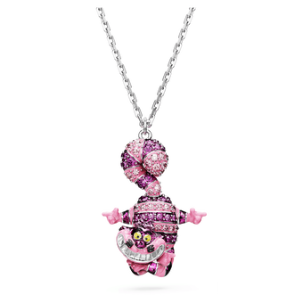swarovski alice in wonderland pendant  cat  pink  rhodium plated