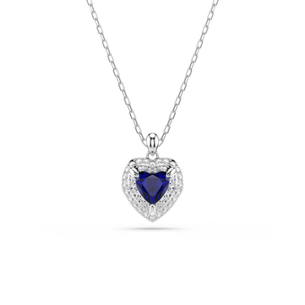 swarovski one pendant  heart cut  pav   heart  blue  rhodium plated