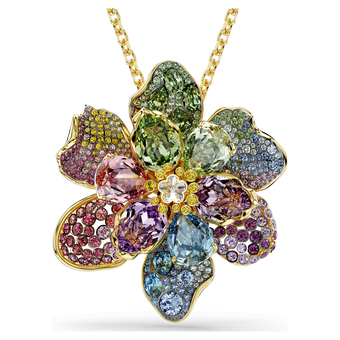 swarovski idyllia pendant and brooch  mixed cuts  pav   flower  multicolored  mixed metal finish