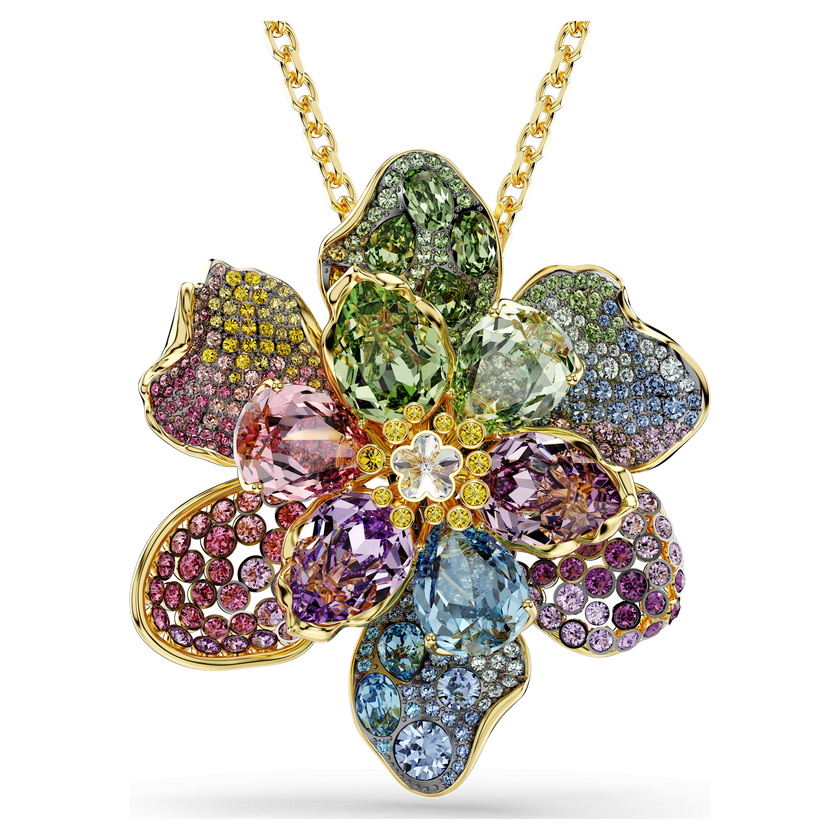swarovski idyllia pendant and brooch  mixed cuts  pav   flower  multicolored  mixed metal finish