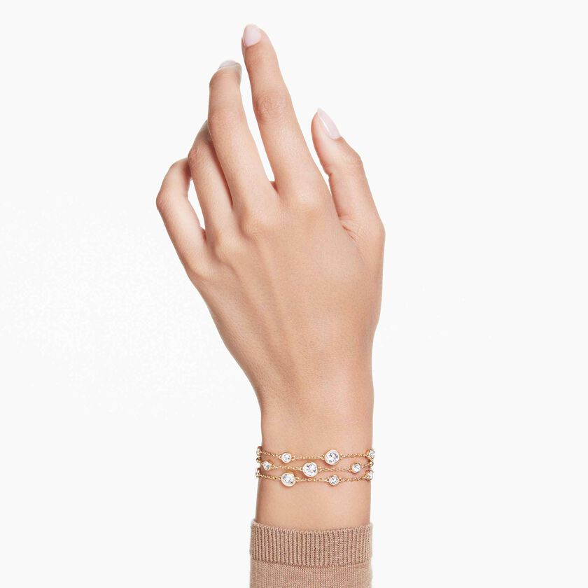 swarovski imber wide bracelet  round cut  white  gold tone plated