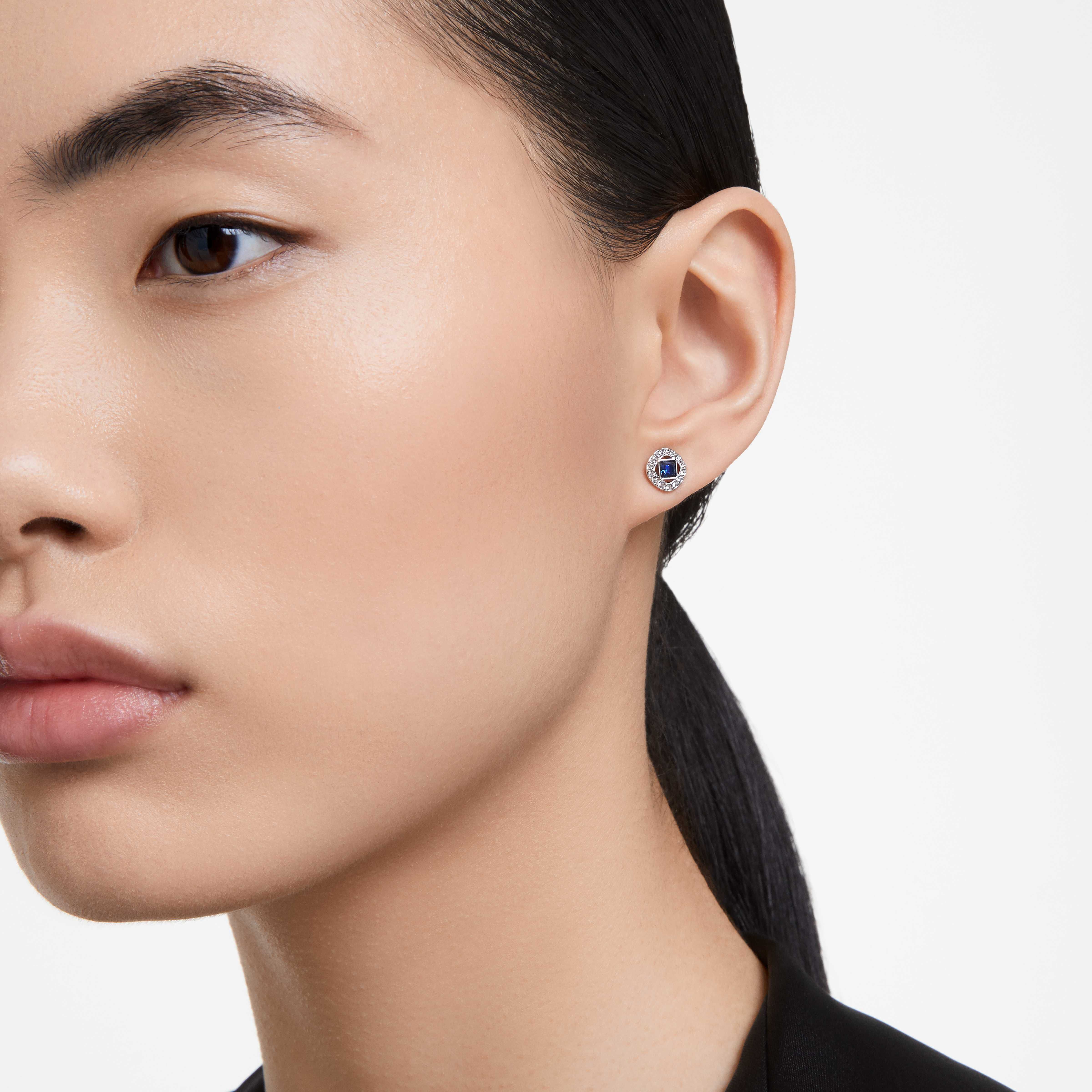 Buy Swarovski Angelic stud earrings, Square cut, Blue, Rhodium plated