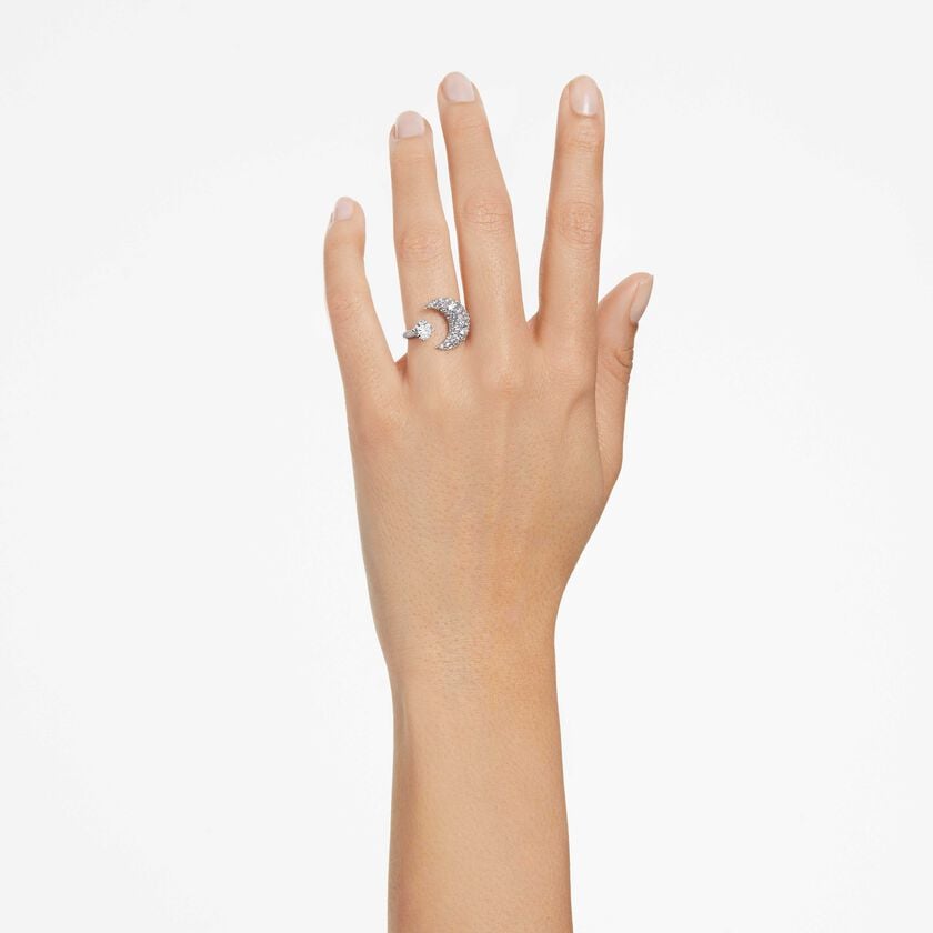 swarovski sublima open ring  moon  white  rhodium plated