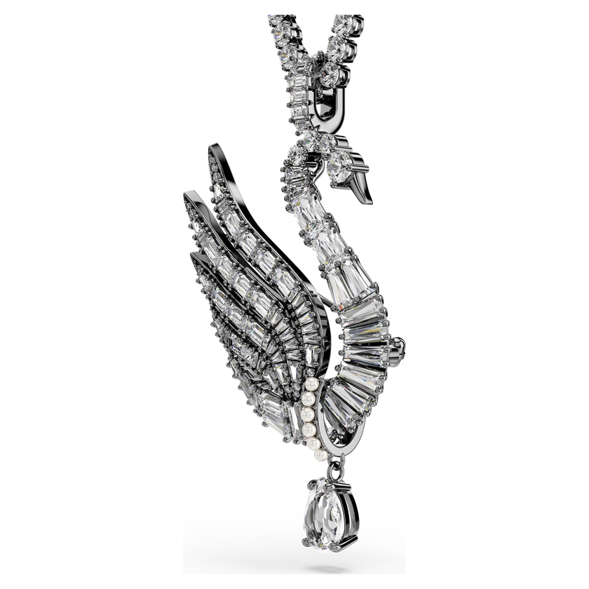 swarovski swan vienna pendant and brooch  swan  white  ruthenium plated
