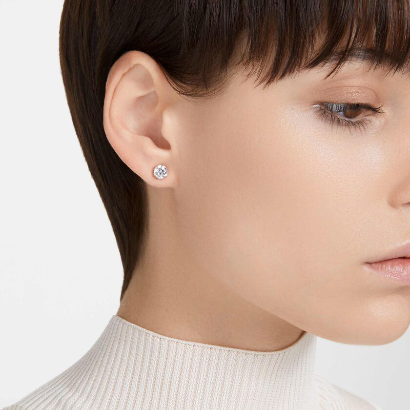 swarovski stilla stud earrings  round cut  white  rose gold tone plated