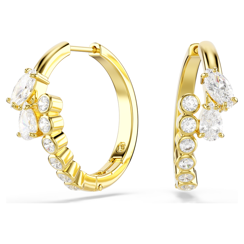 swarovski mesmera hoop earrings  mixed cuts  white  18k gold finish