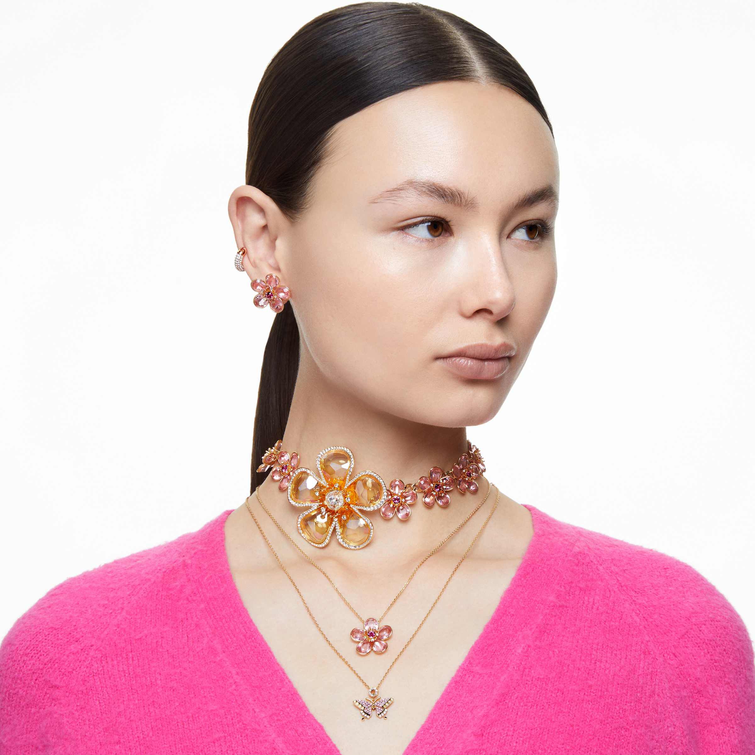 swarovski idyllia pendant  flower  small  pink  gold tone plated