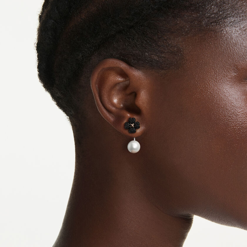 swarovski latisha earrings  pav   clover  black  mixed metal finish