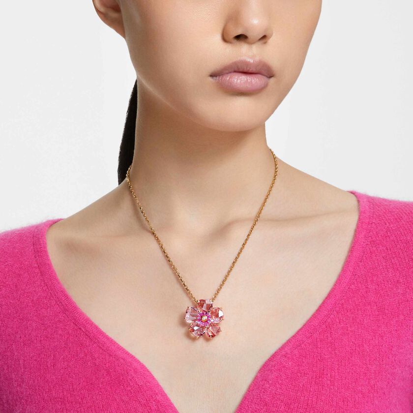 Buy Swarovski Idyllia necklace, Flower, Pink, Gold-tone plated