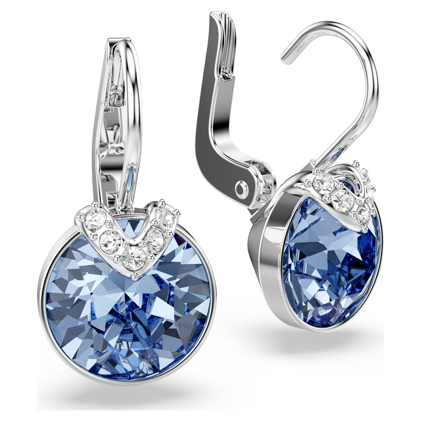 swarovski bella v drop earrings  round cut  blue  rhodium plated