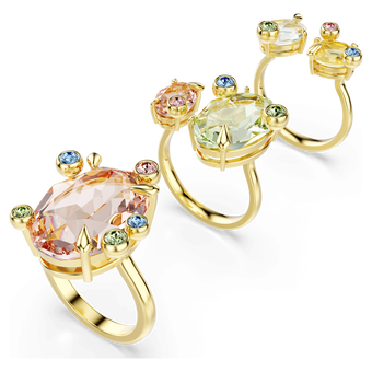 swarovski gema ring  set  3   mixed cuts  multicolored  gold tone plated