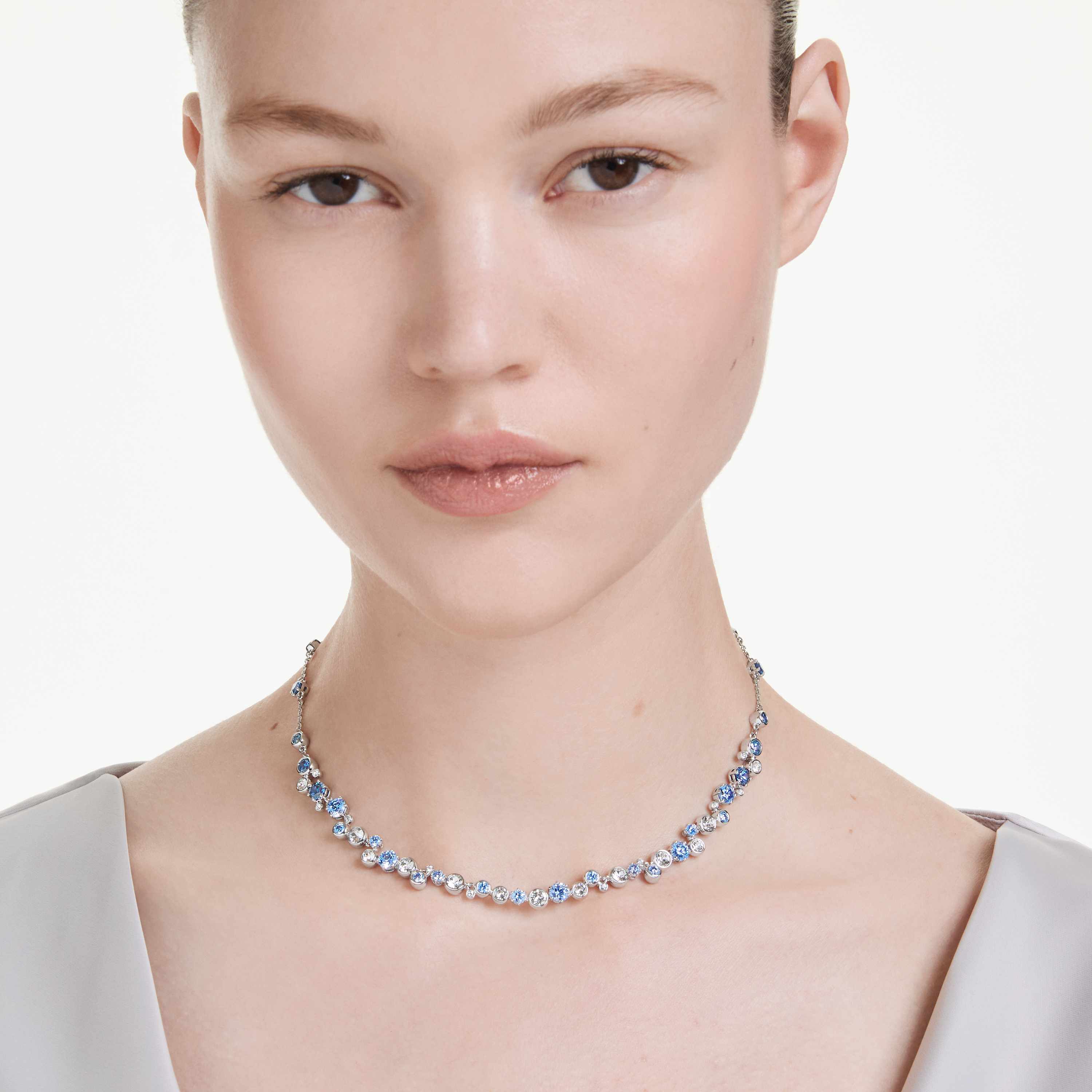 swarovski constella necklace  mixed cuts  blue  rhodium plated