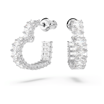 swarovski matrix hoop earrings heart small white rhodium plated