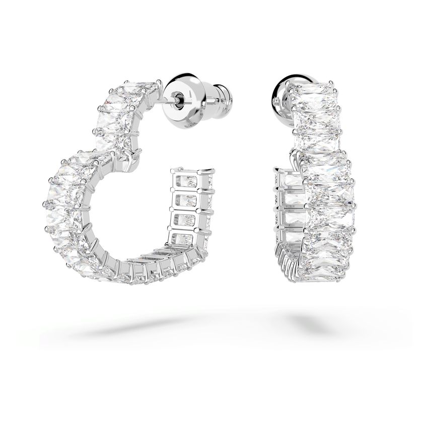 swarovski matrix hoop earrings  heart  small  white  rhodium plated