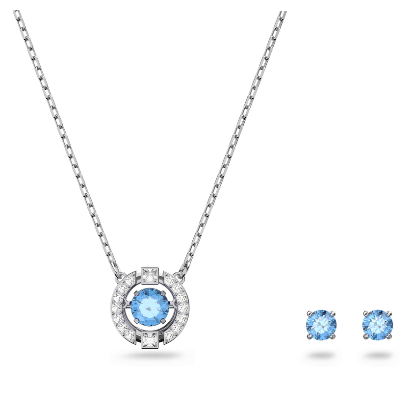 swarovski una set  round cut  blue  rhodium plated