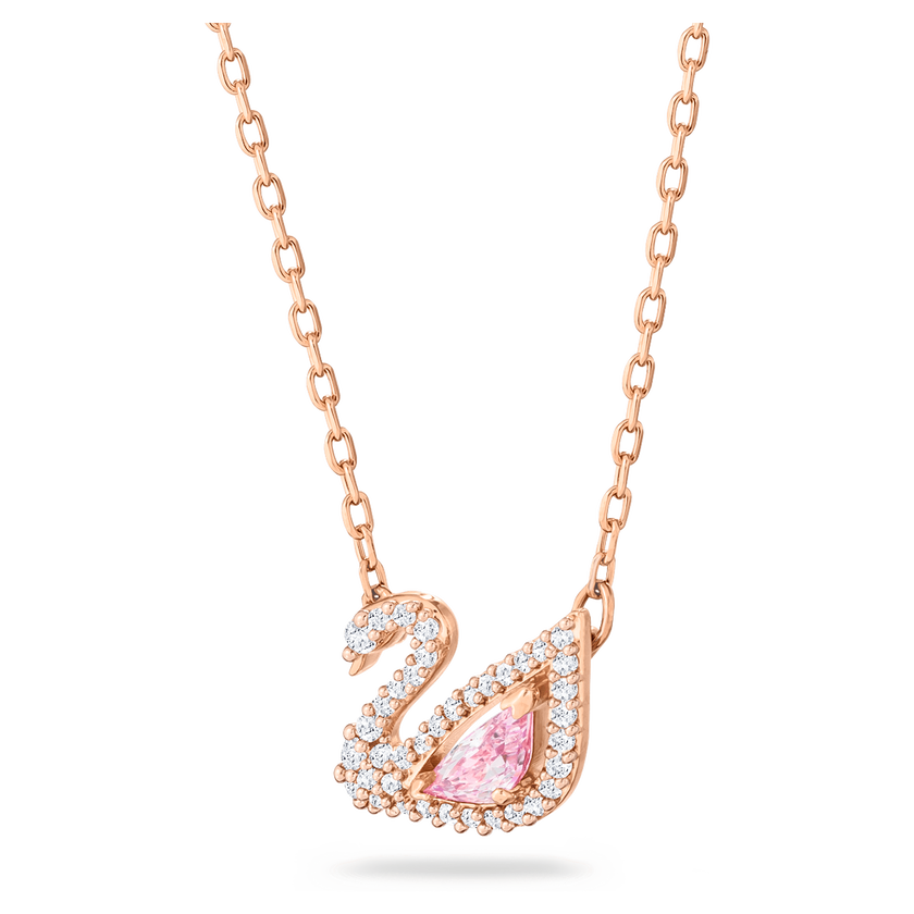 swarovski swan necklace  swan  pink  rose gold tone plated