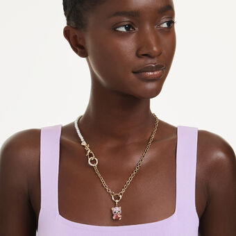 swarovski idyllia charm  mixed cuts  teddy  pink  18k gold finish