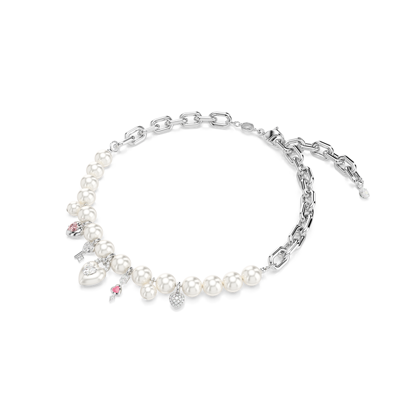 swarovski idyllia necklace  crystal pearl  mixed cuts  white  rhodium plated