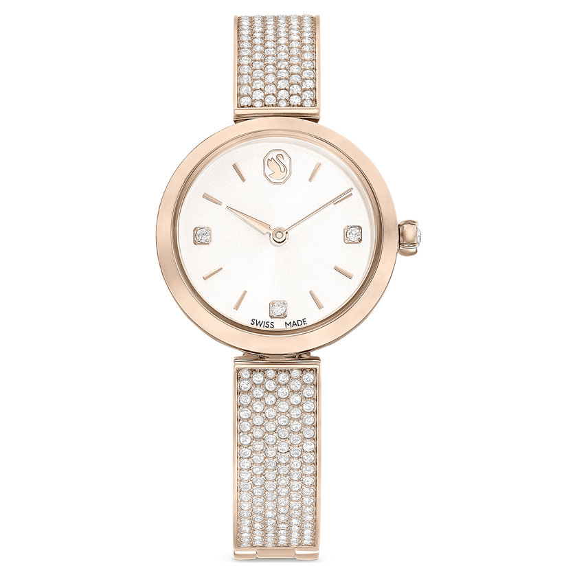 swarovski illumina watch  swiss made  metal bracelet  gold tone  champagne gold tone finish