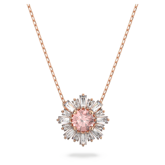 swarovski sunshine pendant  mixed cuts  sun  pink  rose gold tone plated
