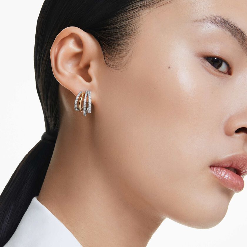swarovski hyperbola hoop earrings  mixed cuts  mini  white  mixed metal finish