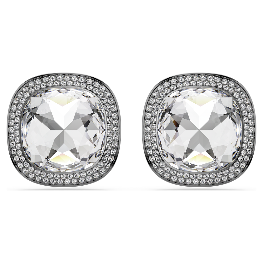 swarovski una angelic clip earrings  cushion cut  white  ruthenium plated