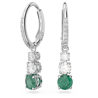 swarovski attract trilogy hoop earrings  round cut  green  rhodium plated