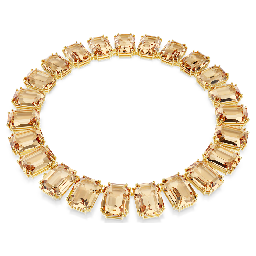 swarovski millenia tennis necklace  oversized crystals  octagon cut  caramel  gold tone plated