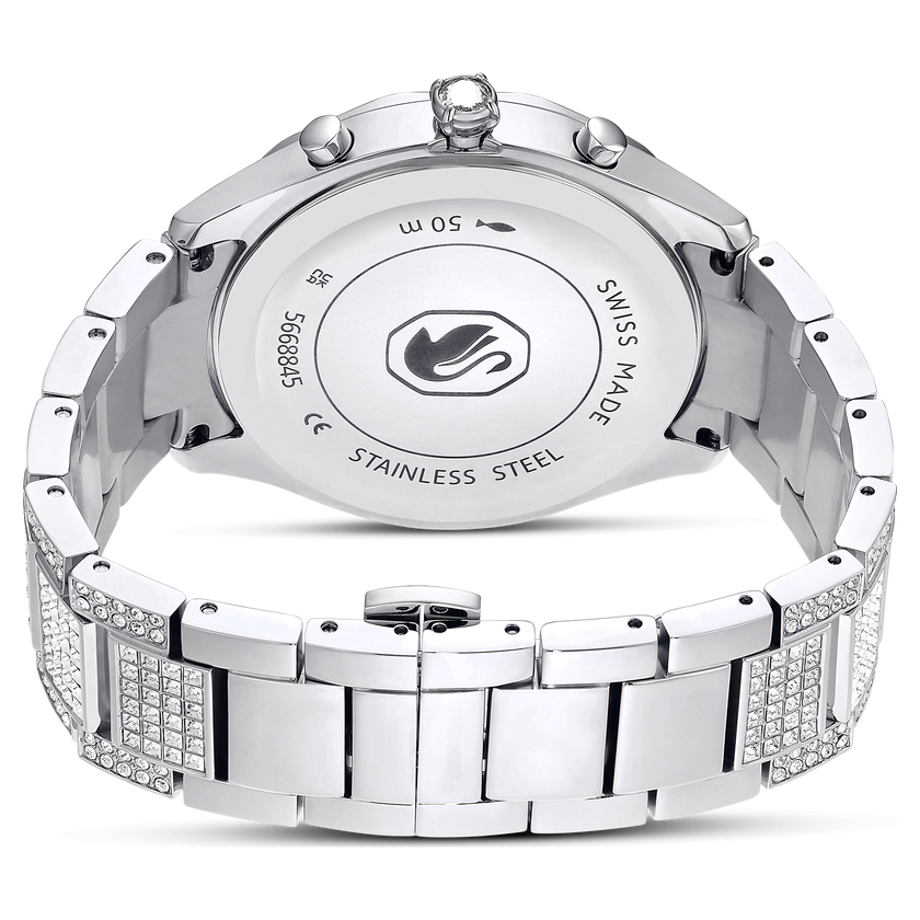 swarovski dextera lux watch  swiss made  metal bracelet  silver tone  stainless steel