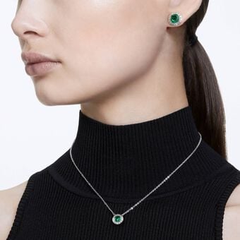 swarovski una angelic set  set  2   round cut  green  rhodium plated