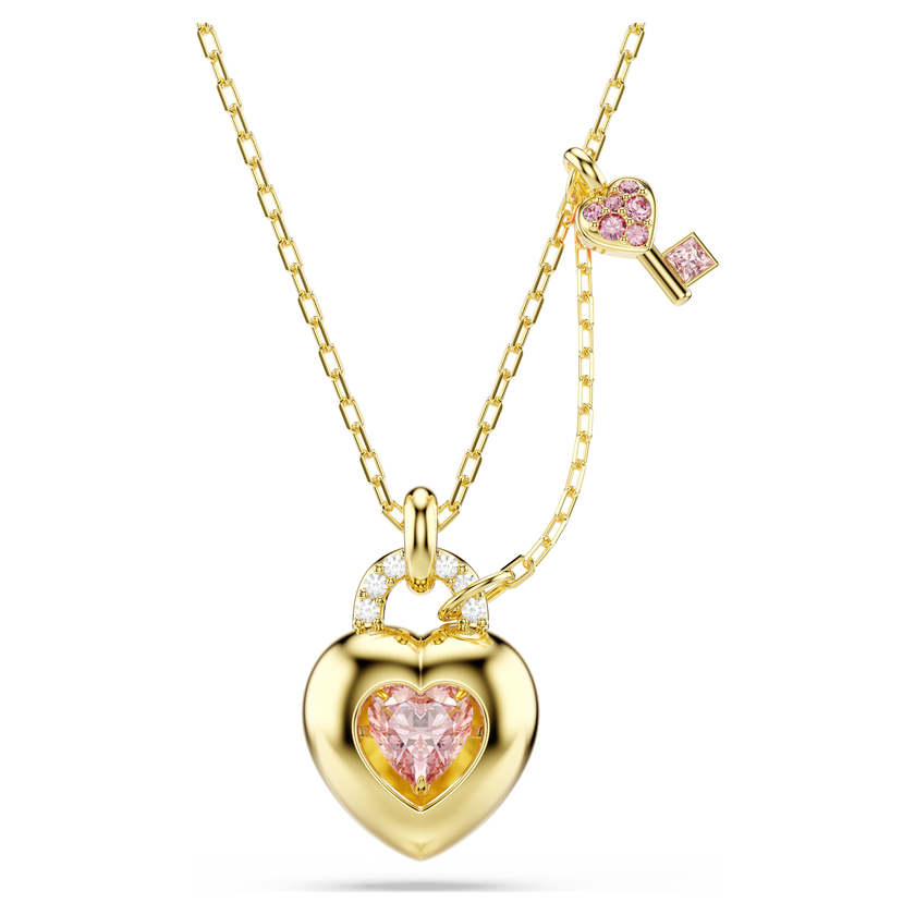 swarovski idyllia pendant  mixed cuts  heart  key  pink  gold tone plated