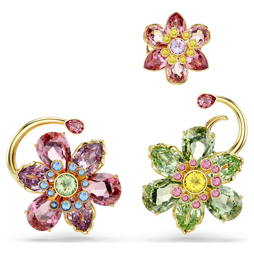 swarovski idyllia ear cuff  set  3   asymmetrical design  mixed cuts  flower  multicolored  gold tone plated
