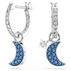 swarovski symbolica drop earrings  round cut  moon  blue  rhodium plated