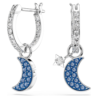swarovski symbolica drop earrings  round cut  moon  blue  rhodium plated