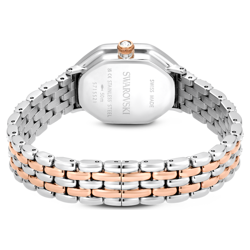 swarovski dextera octagon watch  swiss made  metal bracelet  silver tone  rose gold tone finish