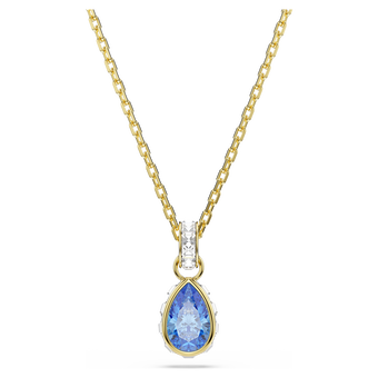 swarovski chroma pendant  pear cut  blue  18k gold finish