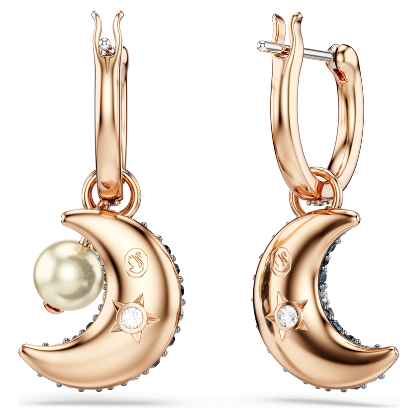 swarovski sublima drop earrings  crystal pearl  asymmetrical design  moon  multicolored  rose gold tone plated