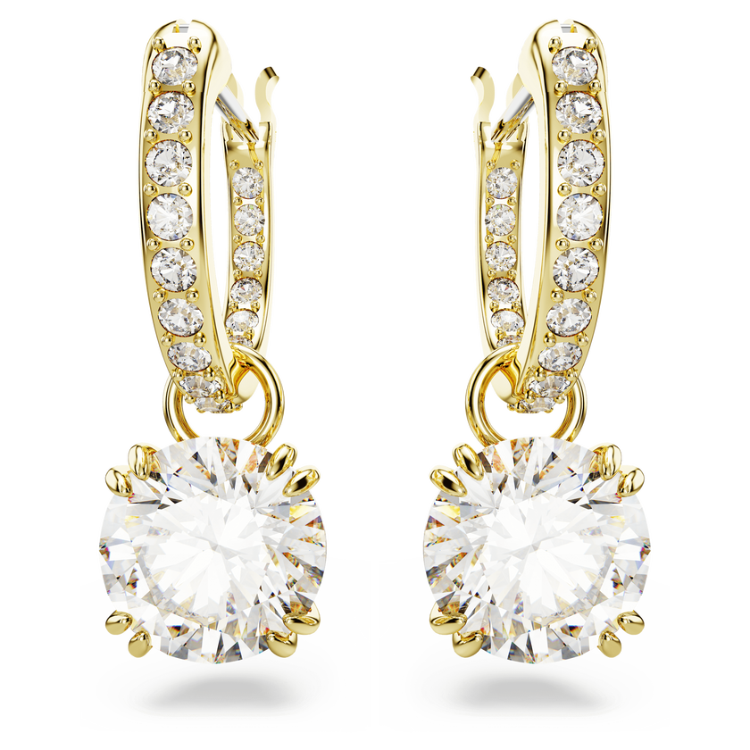 swarovski stilla drop earrings  round cut  white  gold tone plated