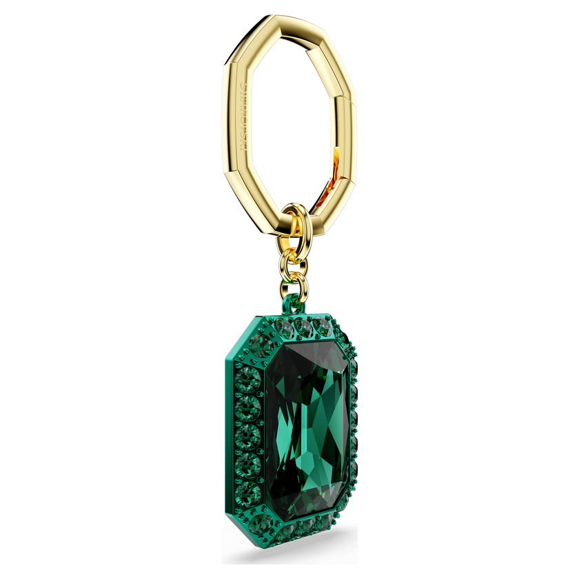 swarovski key ring  octagon cut  green  mixed metal finish