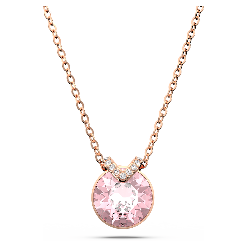 swarovski bella v pendant  round cut  pink  18k rose gold finish