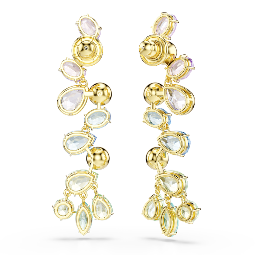 swarovski gema drop earrings  mixed cuts  chandelier  long  multicolored  gold tone plated