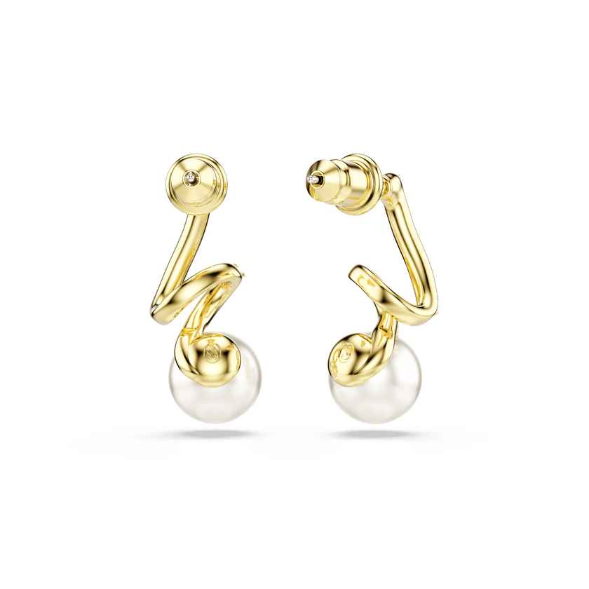 swarovski gabriella earrings  crystal pearl  round cut  white  18k gold finish