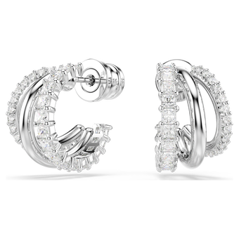 swarovski hyperbola hoop earrings  round cut  mini  white  rhodium plated