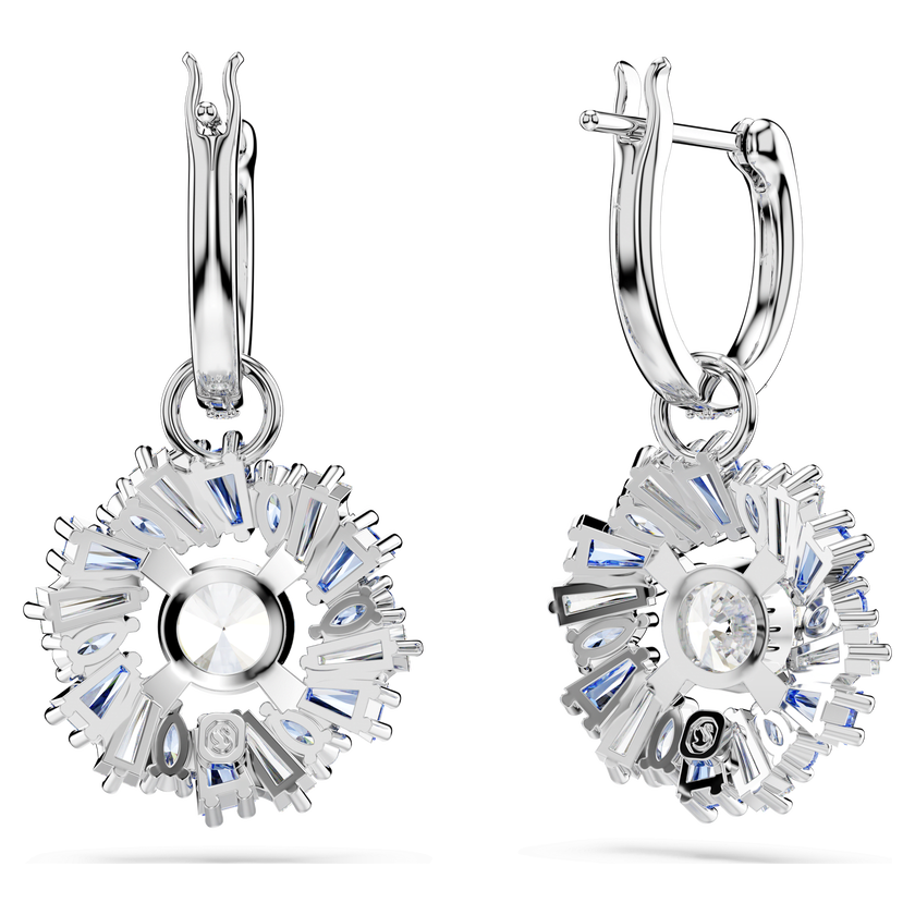 swarovski idyllia drop earrings  mixed cuts  flower  blue  rhodium plated