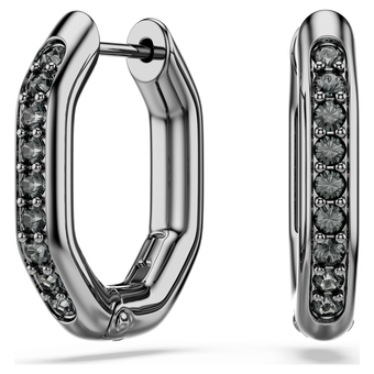 swarovski dextera hoop earrings  octagon shape  round cut  white  ruthenium plated