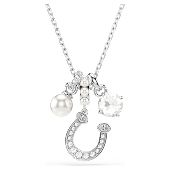 swarovski symbolica pendant  crystal pearl  round cut  pav   horse shoe  white  rhodium plated